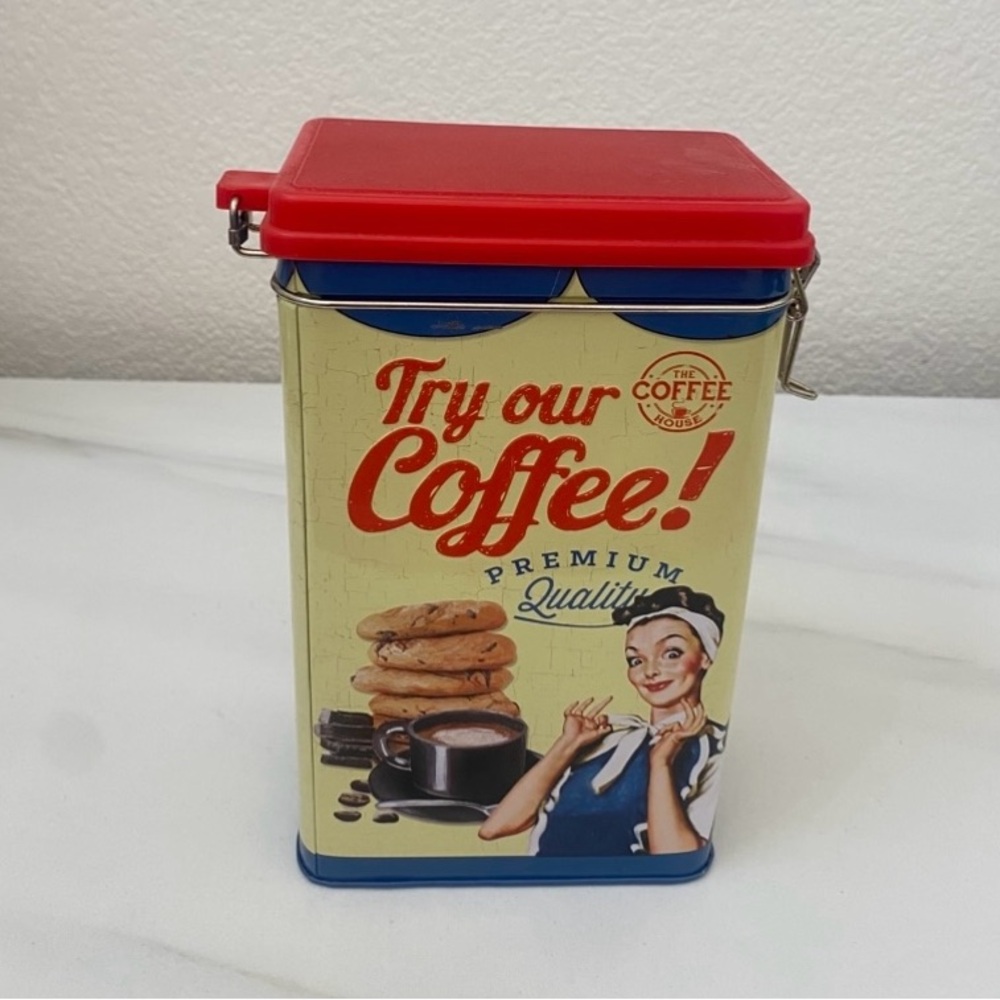 Vintage Metal Coffee Tin Retro Graphics